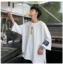 2XL 白 メンズ ビッグ オーバーサイズ Tシャツ 半袖 韓国 ストリート ホワイト オシャレ 涼しい サラサラ 3L かっこいい 薄め ダボダボ 15_画像3