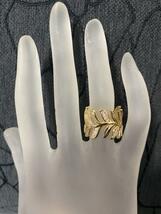 （1120）14号　リーフデザイン豪華無数のクリスタルワイドリング　爪留め指輪　スワロフスキー製クリスタル使用_画像4