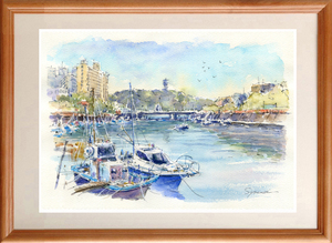 Art hand Auction ★Aquarellgemälde★Originalgemälde Enoshima und Katase-Brücke ★(#298), Malerei, Aquarell, Natur, Landschaftsmalerei