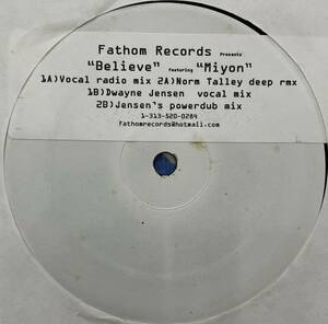 [ 12 / レコード ] D. Jensen / Believe ( Deep House ) Fathom Records ディープ ハウス