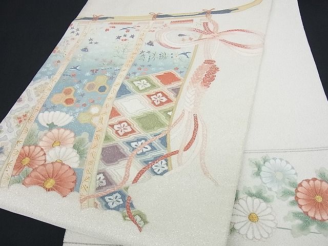 ヤフオク! - 平和屋着物□太鼓柄袋帯 総刺繍 スワトウ相良刺繍 吉祥花鳥...