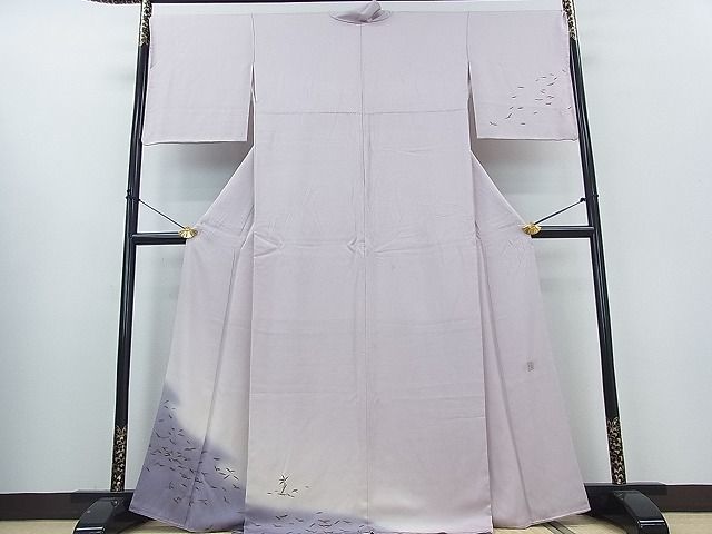 買い割引品 漆工芸作家 金森一博 色留訪問着 文箱花文 鶴 暈し染め