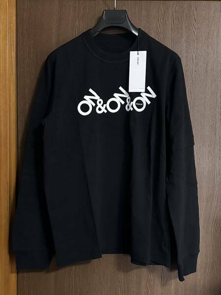 黒4新品 sacai サカイ メンズ ON & ON レイヤード ロング Tシャツ 長袖 22SS size 4 XL 黒 スウェット ロンT ブラック
