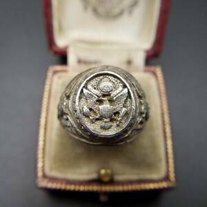 sig net . equipment ornament 925 silver American Vintage ring silver ring Showa Retro Eagle engraving 50's 60's USA import Y6-I
