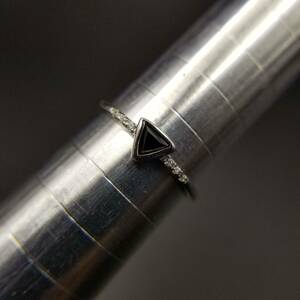 Little Rooms design triangle CZ accent 925 silver ring silver ring triangle black small width .. unused Y6-J