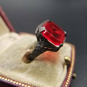  красный стекло a-run-vo- sterling серебряный Vintage кольцо серебряный кольцо retro оборудование орнамент красный подушка cut Y6-M