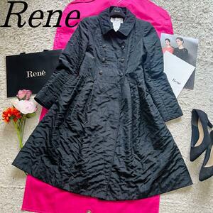 [ прекрасный товар ]Renedore юбка черный flair TISSUE 36 точка Rene M чёрный полька-дот двойной кнопка весеннее пальто .. воротник воротник свет внешний 