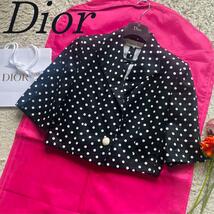 【美品】Christian Dior ドットジャケット ブラック ショート丈 L ディオール 黒 シングルボタン 水玉_画像1