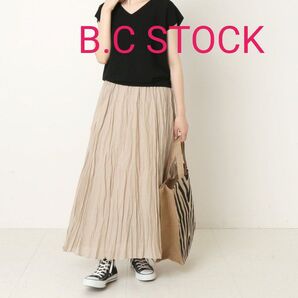 ベーセーストック【B.C STOCK】ワッシャープリーツスカート ベージュ