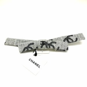 CHANEL シャネル 【4953D】 バレッタ 22S キャンバス ホワイト ブラック シルバー金具 アクセサリー レディース