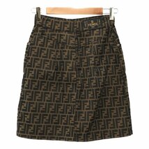 FENDI フェンディ 【lay4825D】 ズッカ柄 ストレートスカート 42 ヴィンテージ ミニ レディース ブラウン ブラック CH_画像2