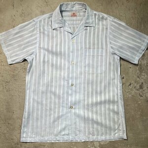 Jack Robbins 【men2660H】 60's ジャックロビンズ シースルーストライプオープンカラーシャツ ライトブルー 開襟シャツ Mサイズ USA製 AG