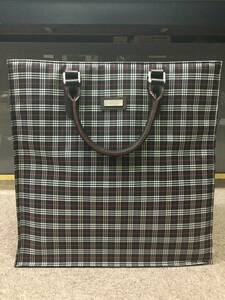  beautiful goods! cheap! Burberry check pattern canvas nylon × leather tote bag 