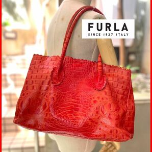 超ｸｰﾙ☆本革ｸﾛｺ型押Xｳｪｰﾌﾞﾄﾘﾑ!A4+可【FURLA】トート送料込