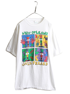 90s USA製 ★ ジャズ アート プリント Tシャツ ( メンズ XL ) 90年代 JAZZ 当時物 芸術 イラスト バンド キャラクター シングルステッチ 白