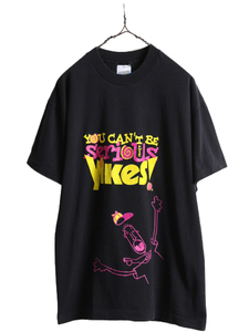 90s アイルランド製 ■ キャラクター メッセージ プリント Tシャツ ( メンズ L ) 90年代 アート 企業 イラスト 黒 当時物 シングルステッチ