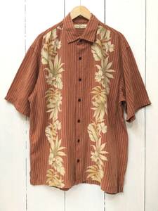 Tommy Bahama トミーバハマ 美品 アロハシャツ ハワイアン ストライプ半袖シャツ テンセル メンズXL 良品綺麗