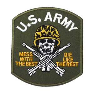 アイロンワッペン ミリタリー US ARMY ドクロ 軍物 アーミー 簡単貼り付け アップリケ 刺繍 裁縫