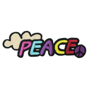 アイロンワッペン PEACE ピース カラフル ベージュ 平和 メッセージ デザイン 簡単貼り付け アップリケ 刺繍 裁縫