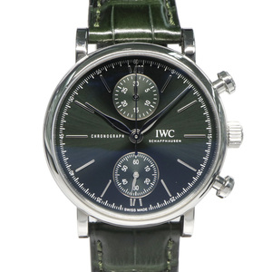 [ Nagoya ]IWC Portofino * chronograph 39 IW391405 SS leather green self-winding watch men's wristwatch man 