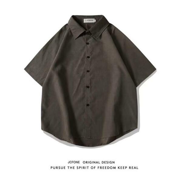 シンプル 半袖 シャツ XLサイズ ダークグレー ユニセックス 男女兼用 新品 2