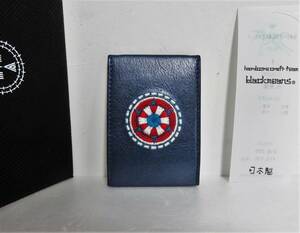 送料無料 新品 blackmeans レザー 刺繍 カードケース コインケース ネイビー 日本製 ブラックミーンズ 財布 コンパクト ミニ ウォレット