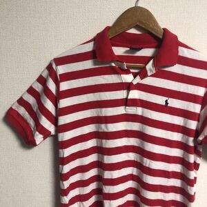 【古着】polo by RalphLauren ボーダー柄半袖ポロシャツ　赤　白　Lサイズ　アメリカ製