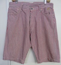 ☆EVISU エヴィス エビス LOT2001 カモメ ペンキ ヒッコリーストライプ ハーフショートパンツ W34☆_画像9