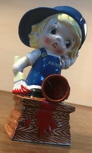 SS-686# including carriage # savings box ceramics man ornament doll PAINT hat overall paint miscellaneous goods antique retro 196g/.AT.