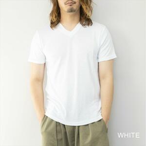 【即落送料込み】ホワイト サイズＬ SKKONE(スコーネ) VネックTシャツ パイル生地