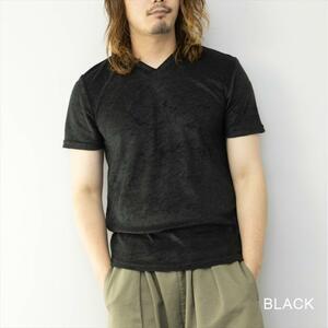 【即落送料込み】ブラック サイズＬＬ SKKONE(スコーネ) VネックTシャツ パイル生地