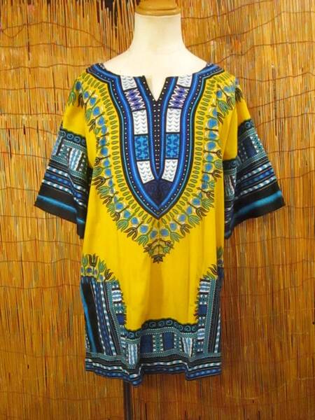 ⑥新品＊男女兼用＊コットン素材＊アフリカンプリント＊ダシキ＊ＤＡＳＨＩＫＩ＊ＸＬ