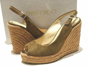 新品同様 ジミーチュウ ウェッジソール サンダル ☆ 37 PROVA レディース スエード カーキ系 ▼ JIMMY CHOO シューズ オープントゥ 5F