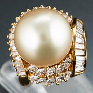 teli. beautiful south . pearl x diamond yellow gold ring P: 13.5mm D: 1.52ct K18YG 10 number free shipping 