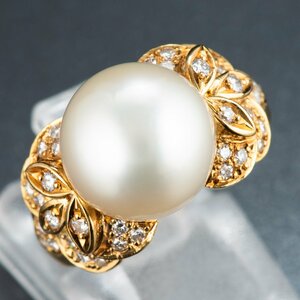  south . pearl x diamond yellow gold ring P: 11.5mm D: 0.36ct K18YG