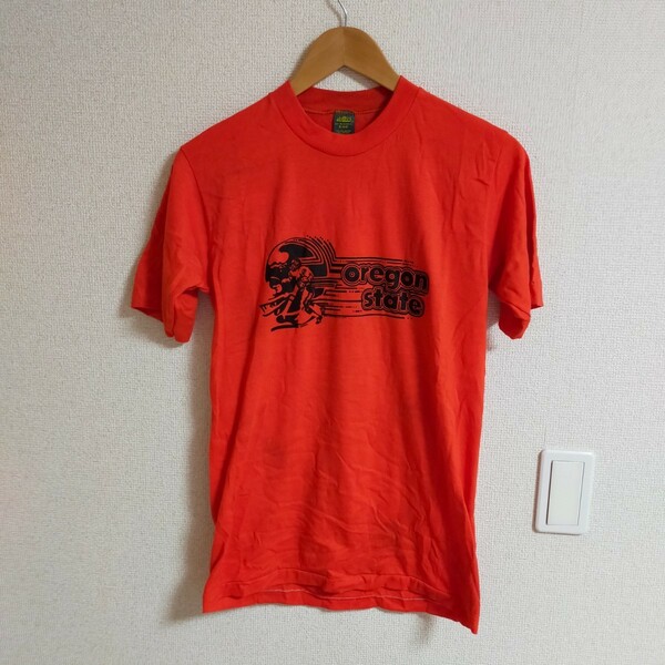 80年代 JEAZEES ヴィンテージ OREGON STATE プリントTシャツ 　70s 80s 状態良好 半袖 M オレンジ