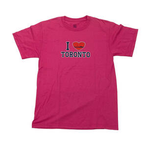 USA古着 FRUIT OF THE LOOM フルーツオブザルーム I LOVE TORONTO Tシャツ M ピンク メンズ スーベニア カナダ トロント 送料185円 23-0622