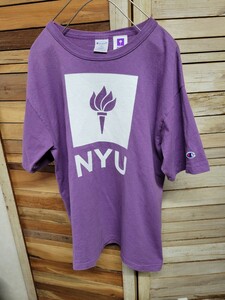 チャンピオン Champion ティーテンイレブン US Tシャツ ニューヨーク大学 カレッジTシャツ バイオレット 紫 USA製 アメリカ size L