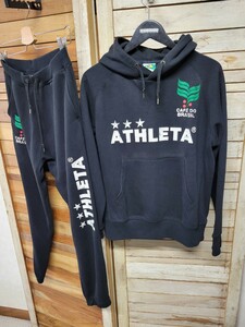 ATHLETA アスレタ スウェット パーカー 上下セットアップ プリント加工 ブラック 黒 size M