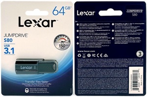 64GB フラッシュドライブ Lexar JumpDrive S80 USBメモリ スライド式 64GB USB3.1 150MB/s LJDS080064G-BNBNG レキサー ブラック