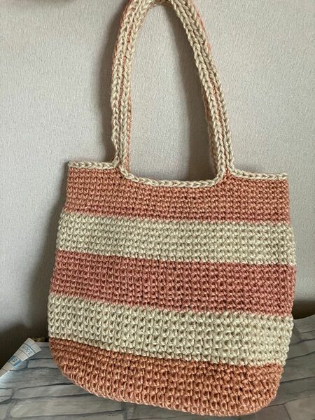 麻ひもバッグ トート ハンドメイド ビンクボーダー