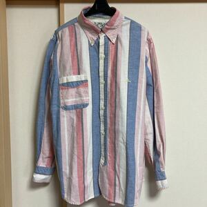 【美品】EVISU エヴィス エルボーパッチ ストライプシャツ サイズ42 日本製 コットン ヤマネ 長袖 ロゴ刺繍 メンズ