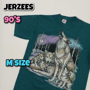 JERZEES 90'Sタグ プリントTシャツ Mサイズ エメラルドグリーン mts0329 リユース ultramto