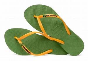 新品タグ付き 24-24.5cm グリーン ハワイアナス サンダル スリム ブラジル ロゴ フリップフラップ havaianas Slim Brasil Logo Flip Flops