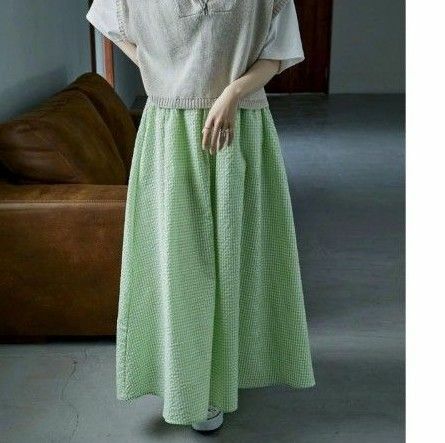 ギンガムチェック　ロングスカート　M　ファッションレター
