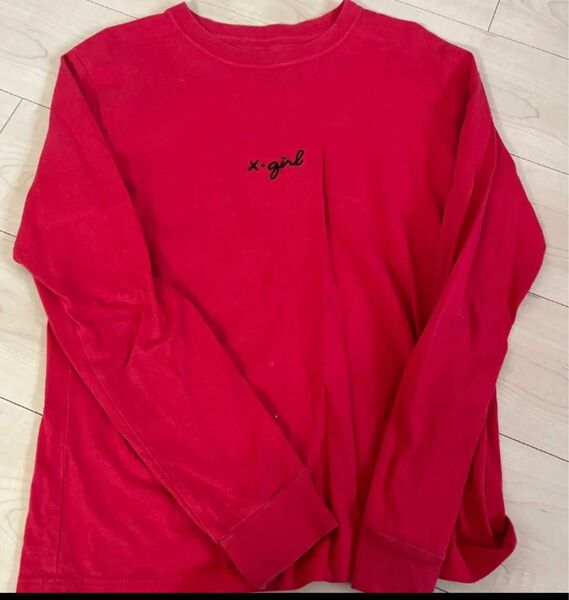 期間限定値下げ中☆エックスガール　ロンT 長袖カットソー　Tシャツ　赤　シンプル　ロゴ　フリーサイズ　オーバーサイズ