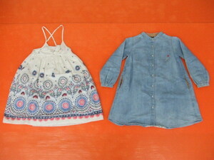 【お買得！】★女の子用ワンピース2点セット★①baby gap/ノースリーブ/白・ペイズリー柄　②AIMABLE/長袖/水色　サイズ110