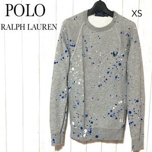 POLO RALPH LAUREN ペンキ加工 クルーネックスウェット XS グレー/ポロラルフローレン ペイント