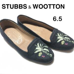 STUBBS & WOOTTON スリッポン 6.5/スタブス＆ウートン 刺繍 キャンバス ローファー ①