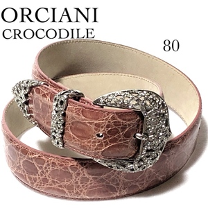 ORCIANI 装飾＆クロコダイル レザーベルト/オルチアーニ ビジューバックル CROCODILE 